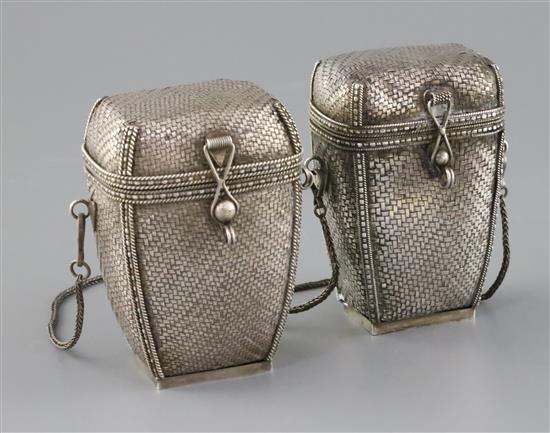 A pair of early 20th century Japanese silver hanging baskets